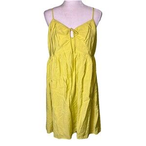 Women’s Yellow Babydoll Sundress Spaghetti Strap Tie Front Flowy Summer Dress XL